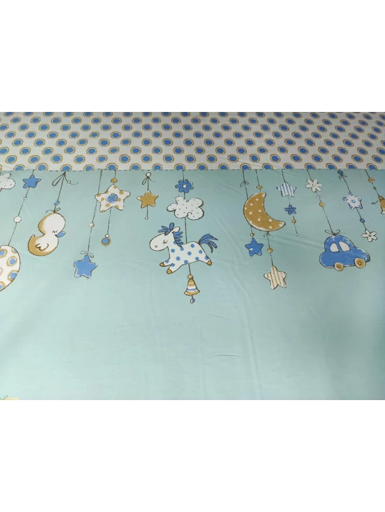 mintás pamutvászon /PANELes bordűrös /maci kacsával (maci 53cm×40cm) /kék