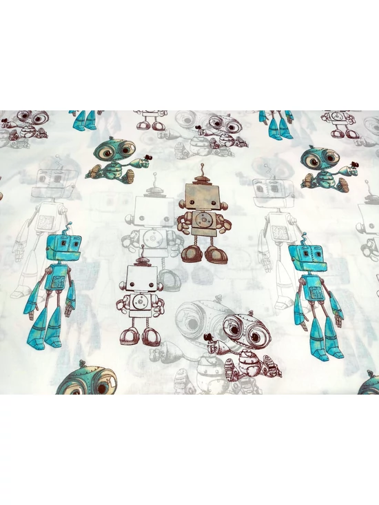 mintás pamutvászon /robotok (drapp robot 16cm×7cm) /fehér