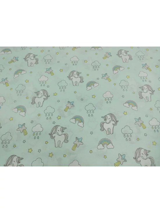 mintás pamutvászon /unikornisok és szivárványok (unikornis 5.8cm×5cm) /menta