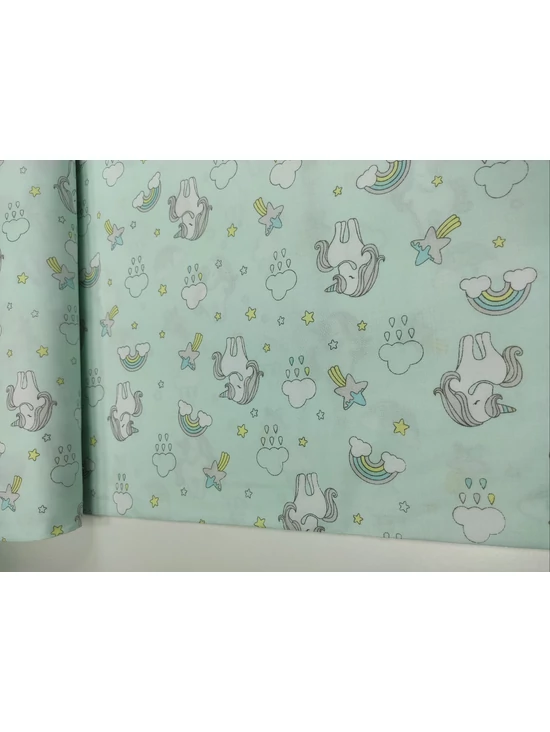 mintás pamutvászon /unikornisok és szivárványok (unikornis 5.8cm×5cm) /menta