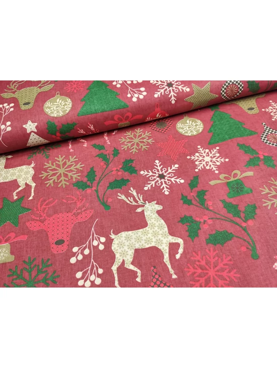 mintás pamutvászon /karácsonyi mintás díszek (zöld mintás fenyőfa 9.4cm×10.8cm) /sötét piros-zöld
