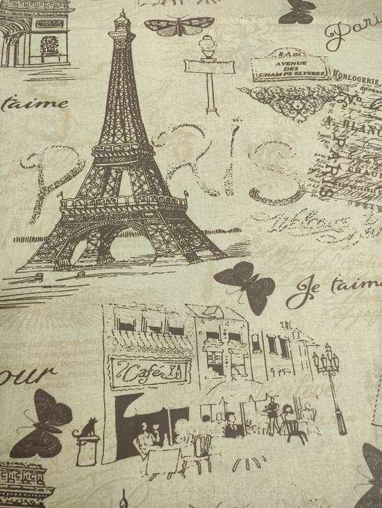 mintás pamutvászon /párizsi élet (Eiffel-torony 25.2cm×40cm) /drapp