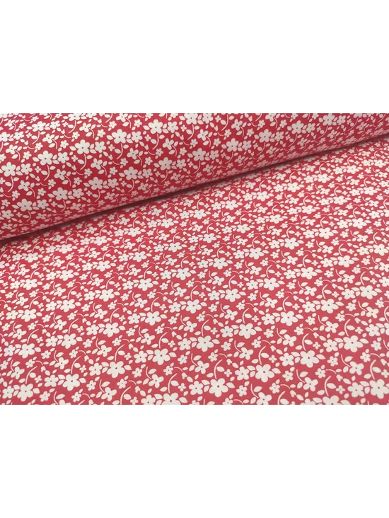mintás pamutvászon /fehér virágok (legnagyobb virág levéllel 2cm×1.7cm) /piros