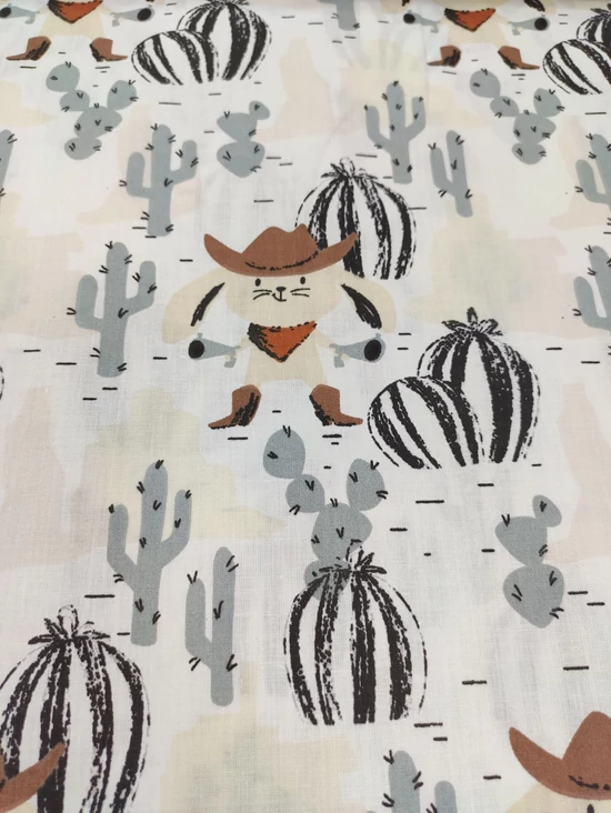 mintás pamutvászon /cowboy nyuszi a sivatagban (nyuszi 7.7cm×7.7cm) /fehér-drapp