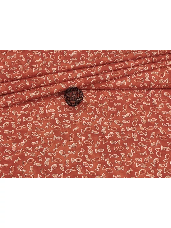 mintás pamutvászon /halacskás (pöttyös hal 2.6cm×1.3cm) /piros