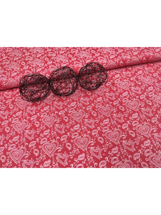 mintás pamutvászon /díszes szívek (legnagyobb szív 2.6cm×2.9cm) /piros