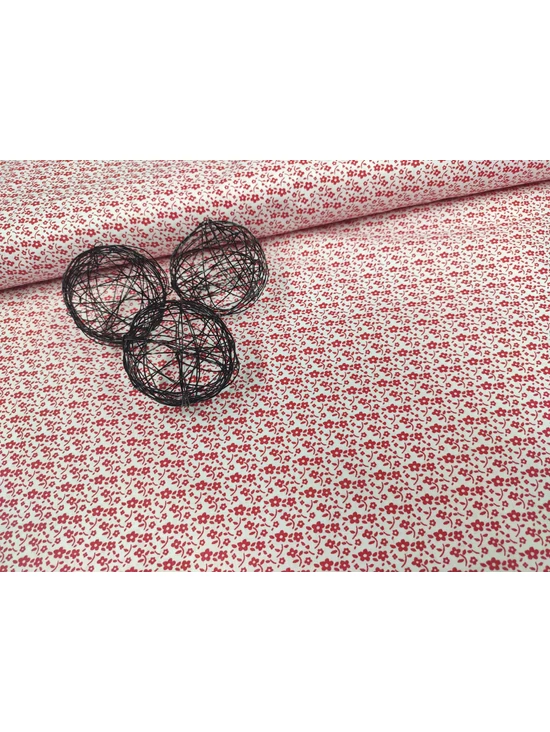 mintás pamutvászon /piros virágok (legnagyobb virág levéllel 2cm×1.7cm) /fehér