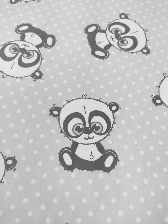 mintás pamutvászon /panda bébik (panda 8.1cm×7.5cm) /szürke-fehér