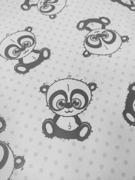 mintás pamutvászon /panda bébik (panda 8.1cm×7.5cm) /fehér-szürke