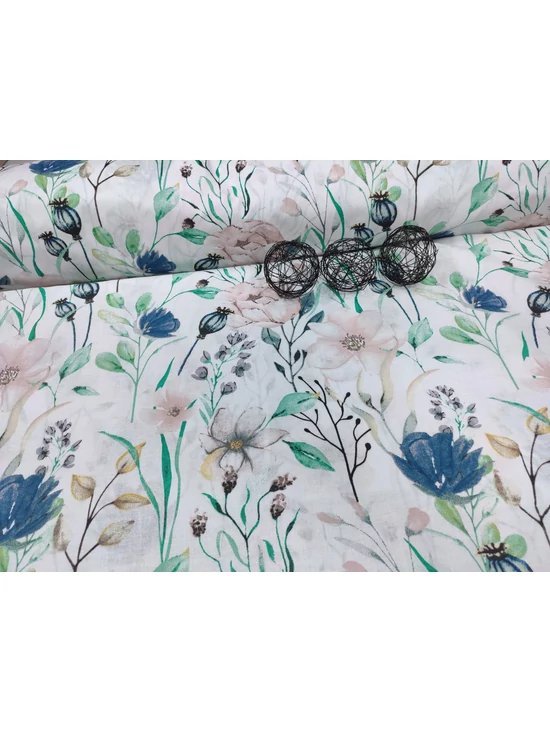 mintás pamutvászon /virágos rét (bazsarózsa 9.6cm*8.5cm) /fehér