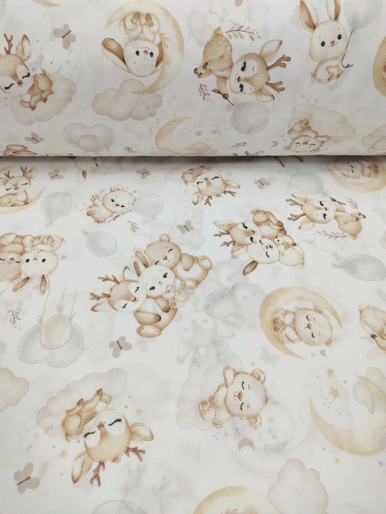 mintás pamutvászon /álmodó állatkölykök (szarvas lufival 11.2cm×8.3cm) /fehér