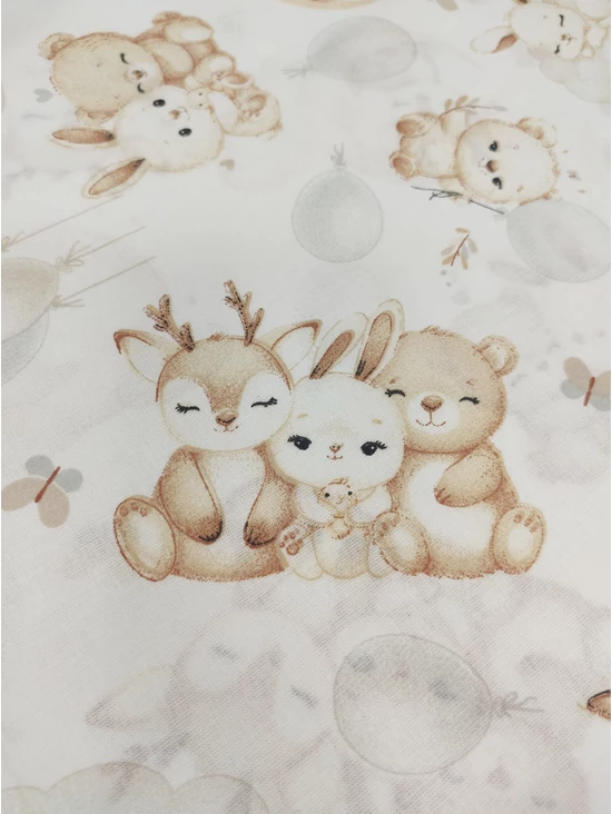 mintás pamutvászon /álmodó állatkölykök (szarvas lufival 11.2cm×8.3cm) /fehér