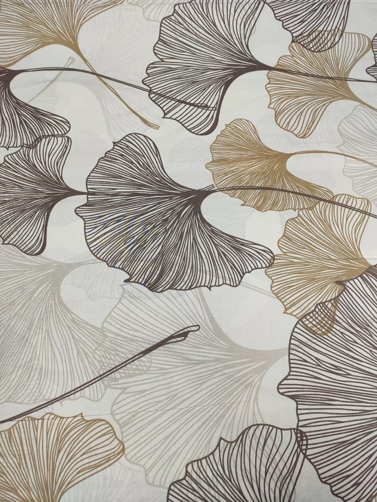 mintás pamutvászon /barna-drapp ginko biloba levelek (legnagyobb levél 35cm×61cm) /törtfehér