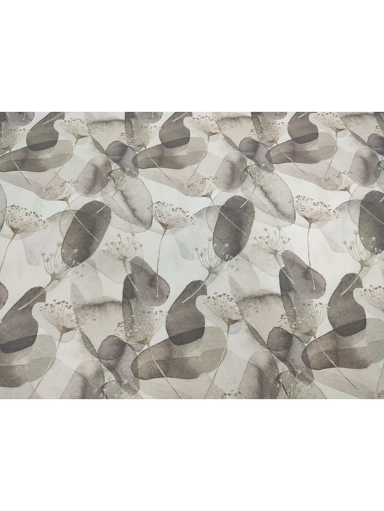 mintás LONETA vastag vászon DIGITAL PRINT /kavicsok virággal (leghosszabb virág 17cm×9cm) /drapp-szürke