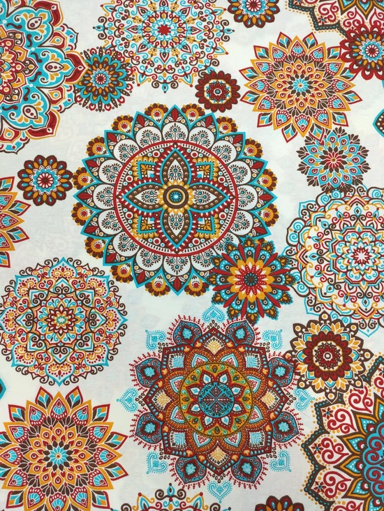 mintás LONETA vastag vászon /türkiz-bordó mandalák (legnagyobb mandala 25.4cm×25.4cm) /fehér