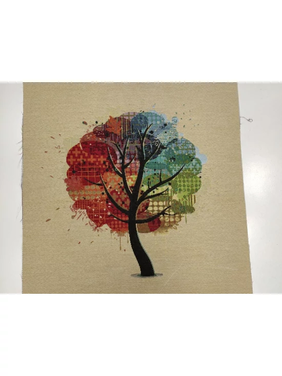párna panel /színes lombkoronájú fa (fa 34cm×31cm) /natúr
