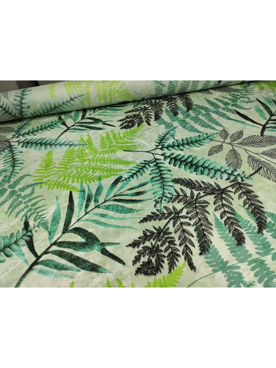 mintás microfiber /páfrányok (szürke levél 42cm×23,5cm) /jéghegyzöld