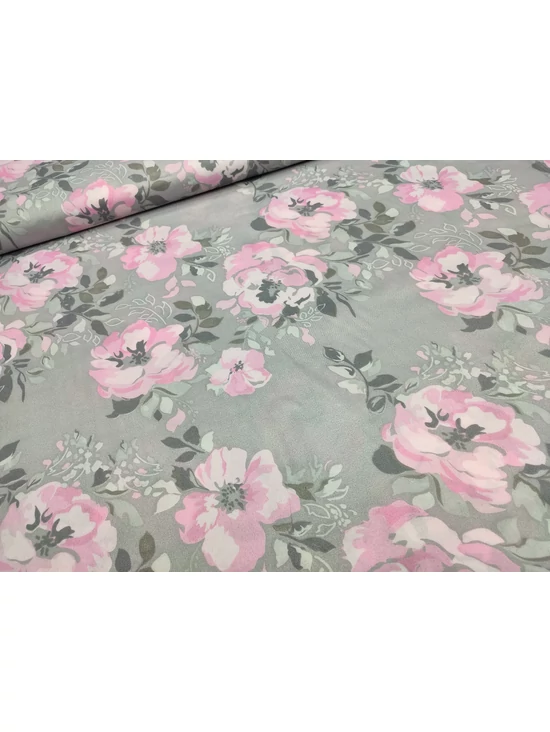 mintás microfiber /rózsaszín rózsák (rózsa feje 9.8cm×9.5cm) /világosszürke