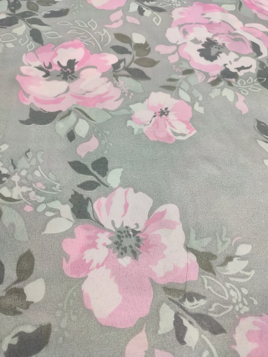 mintás microfiber /rózsaszín rózsák (rózsa feje 9.8cm×9.5cm) /világosszürke