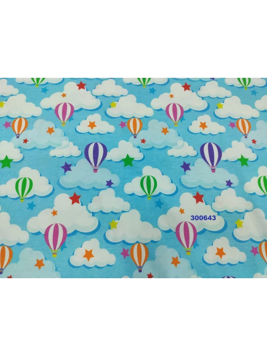 elasztikus mintás pamut jersey /hőlégballon a fellegekben (lila 3cm × 4.5cm) /világoskék