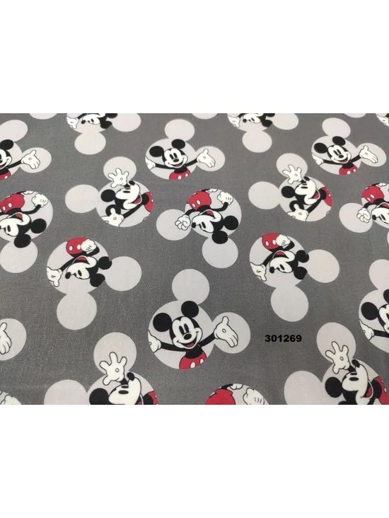 elasztikus mintás futter DIGITAL PRINT /Mickey a Mickeyben (minta 4.9cmx5cm) /szürke