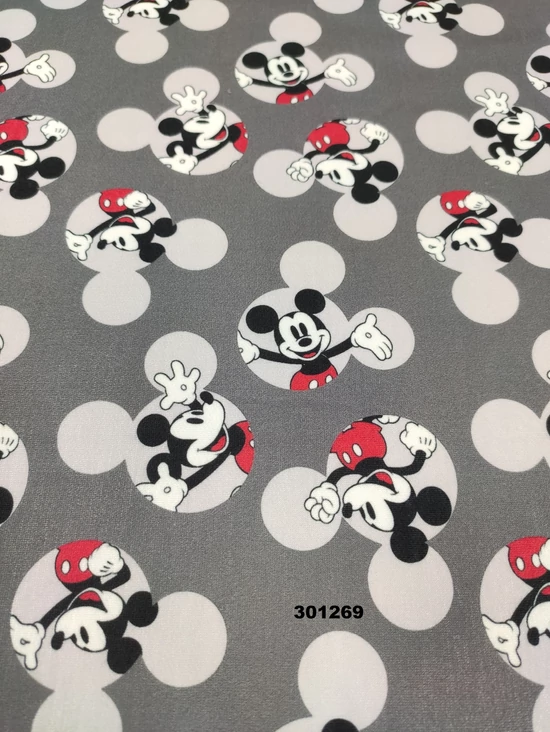 elasztikus mintás futter DIGITAL PRINT /Mickey a Mickeyben (minta 4.9cmx5cm) /szürke