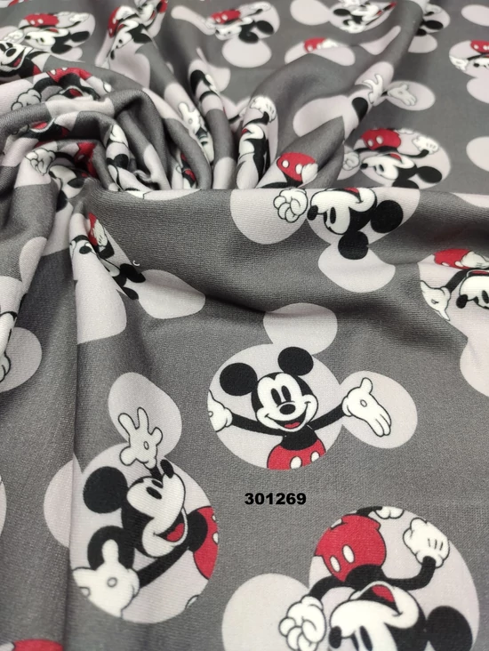 elasztikus mintás futter DIGITAL PRINT /Mickey a Mickeyben (minta 4.9cmx5cm) /szürke