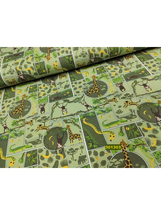 elasztikus mintás pamut jersey /safari (krokodil5,5 cm*2cm) /világoszöld