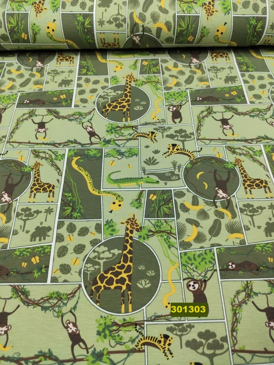 elasztikus mintás pamut jersey /safari (krokodil5,5 cm*2cm) /világoszöld