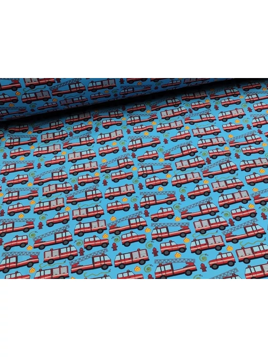 mintás fürdőruha jersey /tűzoltó autók (autó létrával 4.6cm×3.1cm) /világos türkizkék