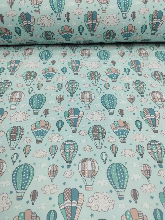mintás fürdőruha jersey /hőlégballonok (legnagyobb rózsaszín-mályva 4.7cm×3cm) /menta
