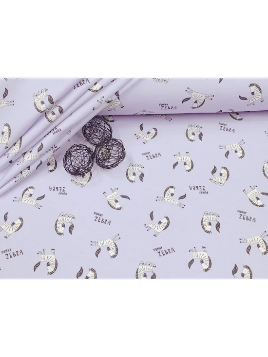 mintás 100% pamut jersey /bolondos zebrák (álló zebra 4.1cm×2cm) /pasztell lila