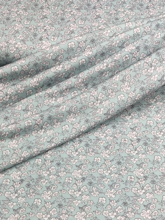mintás 100% pamut jersey /fehér virágok levelekkel (legnagyobb virág feje 1.7cm×2cm) /dirty mint