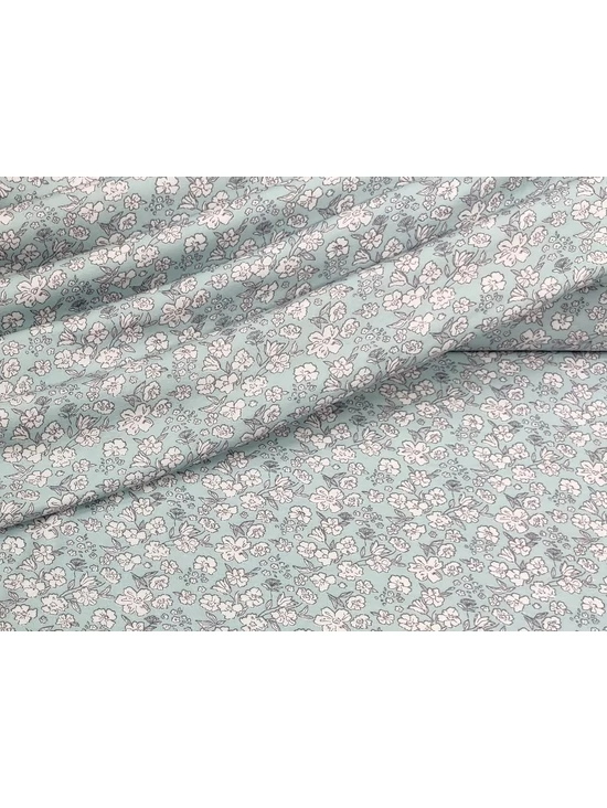 mintás 100% pamut jersey /fehér virágok levelekkel (legnagyobb virág feje 1.7cm×2cm) /dirty mint