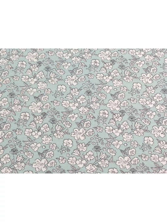 mintás 100% pamut jersey /fehér virágok levelekkel (legnagyobb virág feje 1.7cm×2cm) /dirty mint