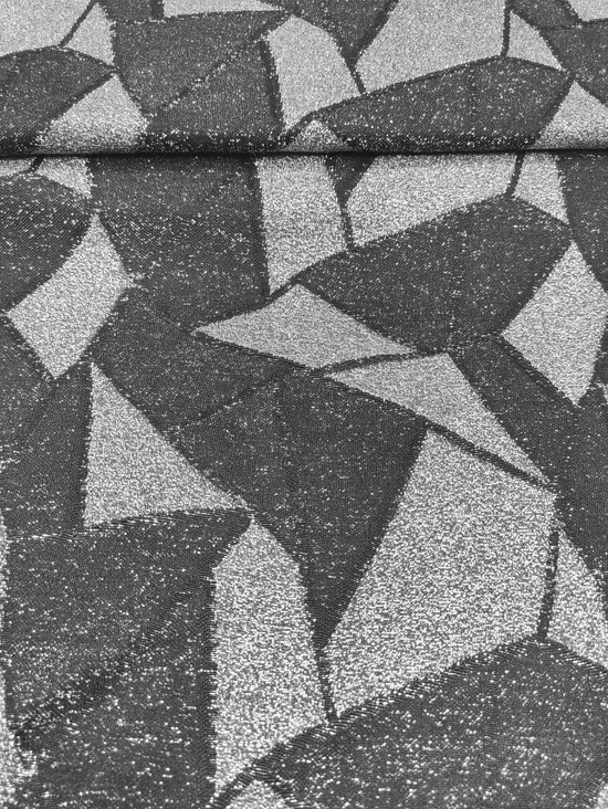 lurex szálas alkalmi anyag /geometriai mintás /fekete-ezüst