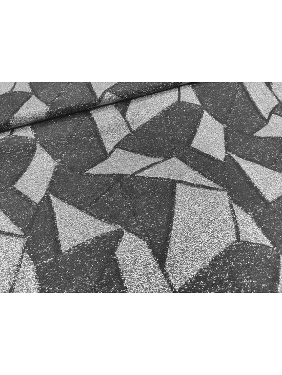 lurex szálas alkalmi anyag /geometriai mintás /fekete-ezüst