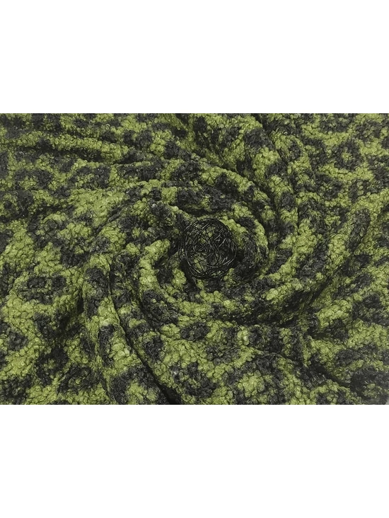 mintás buklé szövet /leopárd mintás (legnagyobb minta 5.7cm×7.3cm) /zöld-fekete