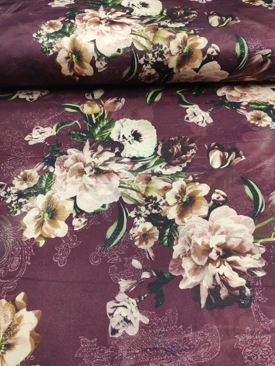 lurex szállal szőtt jacquard szövet /nagy virágok levelekkel (legnagyobb virág feje 12cm×12cm) /burgundi