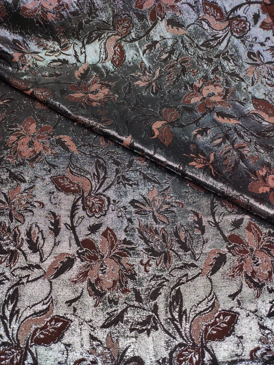 lurex szállal szőtt jacquard szövet /nagy virágok levelekkel (legnagyobb virág 10.5cm×9cm) /rozsdabarna