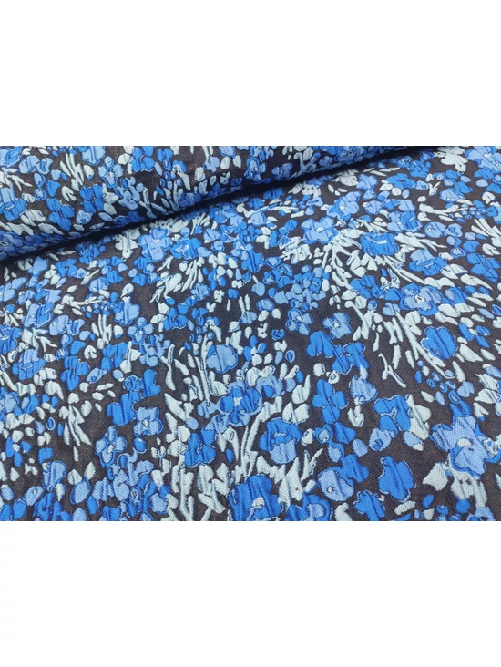 gyűrt jacquard szövet /kék virágos (legnagyobb virág feje 4cm×3.8cm) /fekete