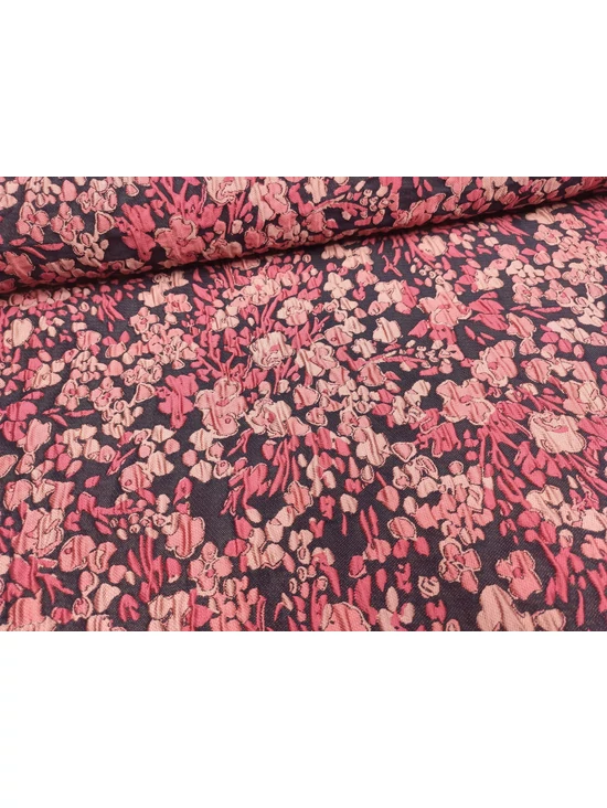 gyűrt jacquard szövet /rózsaszín virágos (legnagyobb virág feje 4cm×3.8cm) /fekete