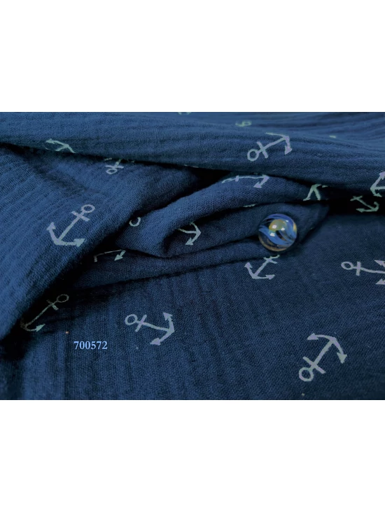 mintás pamut dupla géz /horgony 1,3cm*2cm /sötétkék