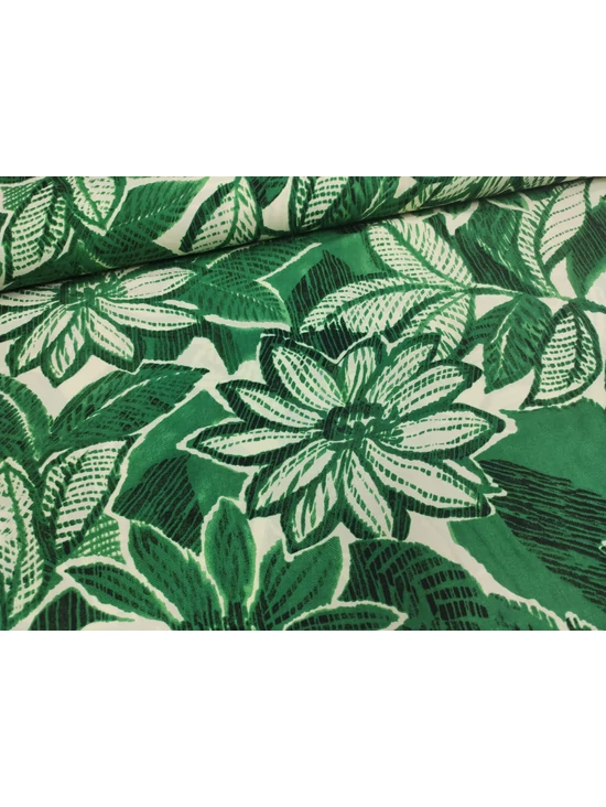 mintás flokon /nagy virágos-leveles (egy virág feje 17cm×21.5cm) /sötétzöld-ekrü