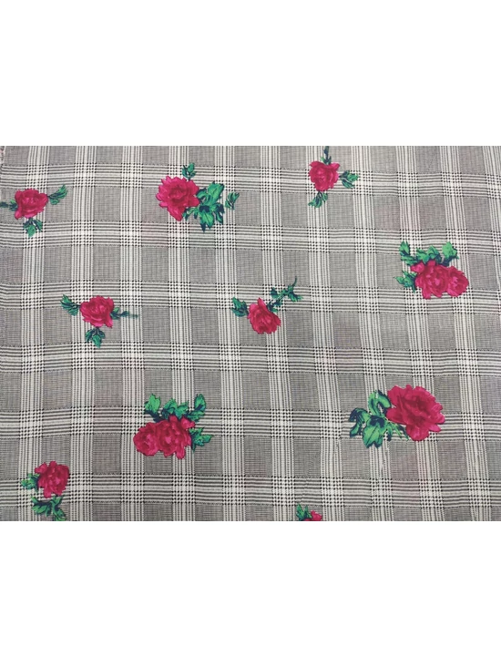 mintás flokon /tyúkláb minta rózsával (egy rózsa szárral 9cm×7cm) /fekete-fehér