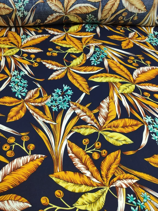 mintás flokon /türkiz virág levelekkel (legnagyobb levél 19cm×19cm) /sötétkék