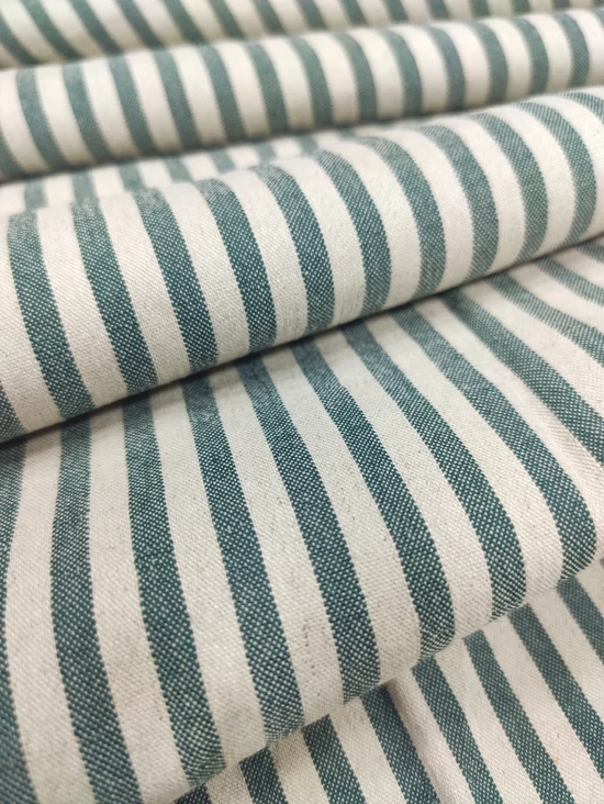 elasztikus mintás len anyag /csíkos (csík 0.5cm) /zöld-natúr