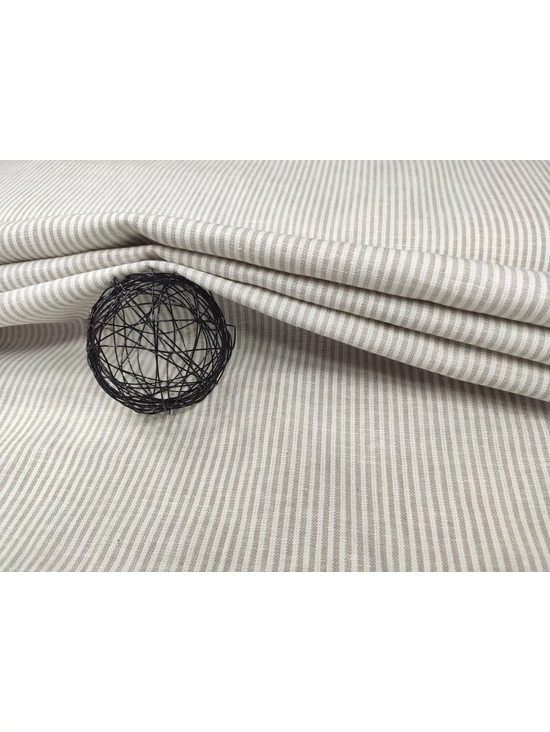 mintás len anyag /fehér csíkos (2mm) /drapp