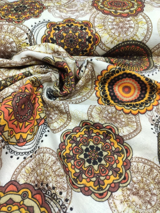 mintás flanell /mandalák (mandala fekete szegéllyel 12cm*12cm) /terrakotta-barna