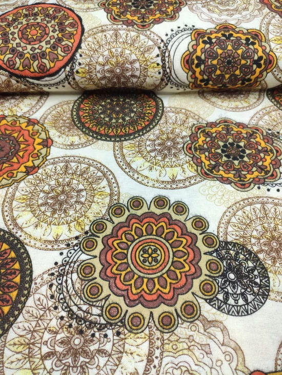mintás flanell /mandalák (mandala fekete szegéllyel 12cm*12cm) /terrakotta-barna